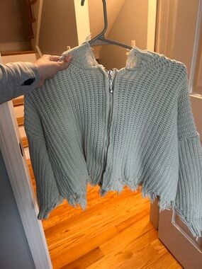 Chunky Knit Zip-Front Crop Women’s Sweater